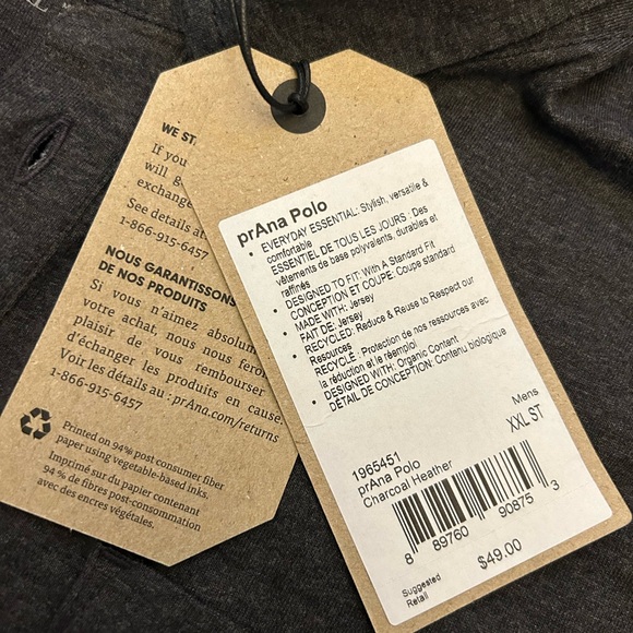prAna Polo - NWT, XXL, Charcoal Heather gray. - Picture 3 of 3